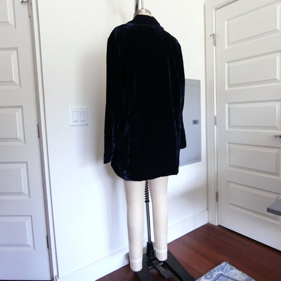 Vintage Atlantic Beach Navy Blue Velvet Studded Blazer Jacket (L) - Picture 3 of 4